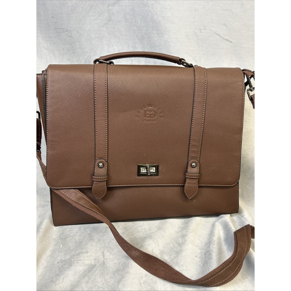 Ease Gave Briefcase Messenger Laptop Bag Brown Business Crossbody Strap